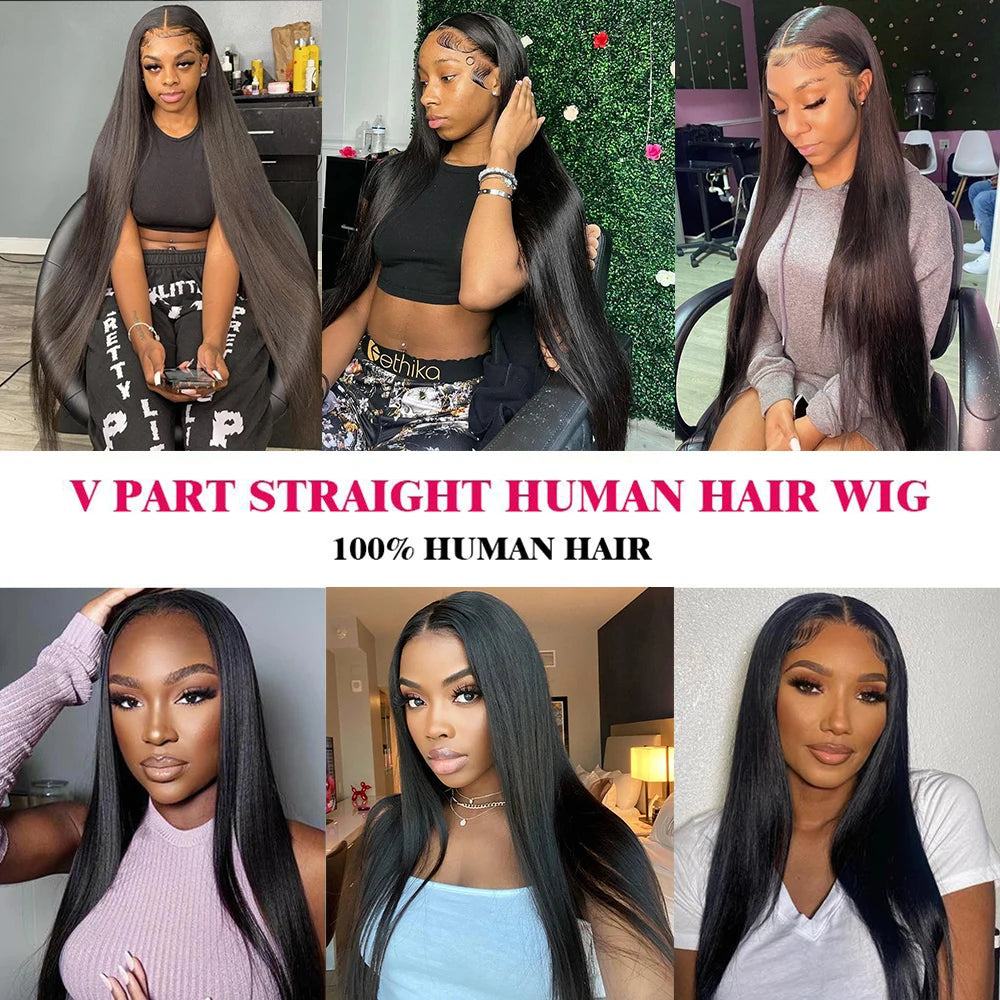250 Density Straight V Part Wig Human Hair 30 34 Inch