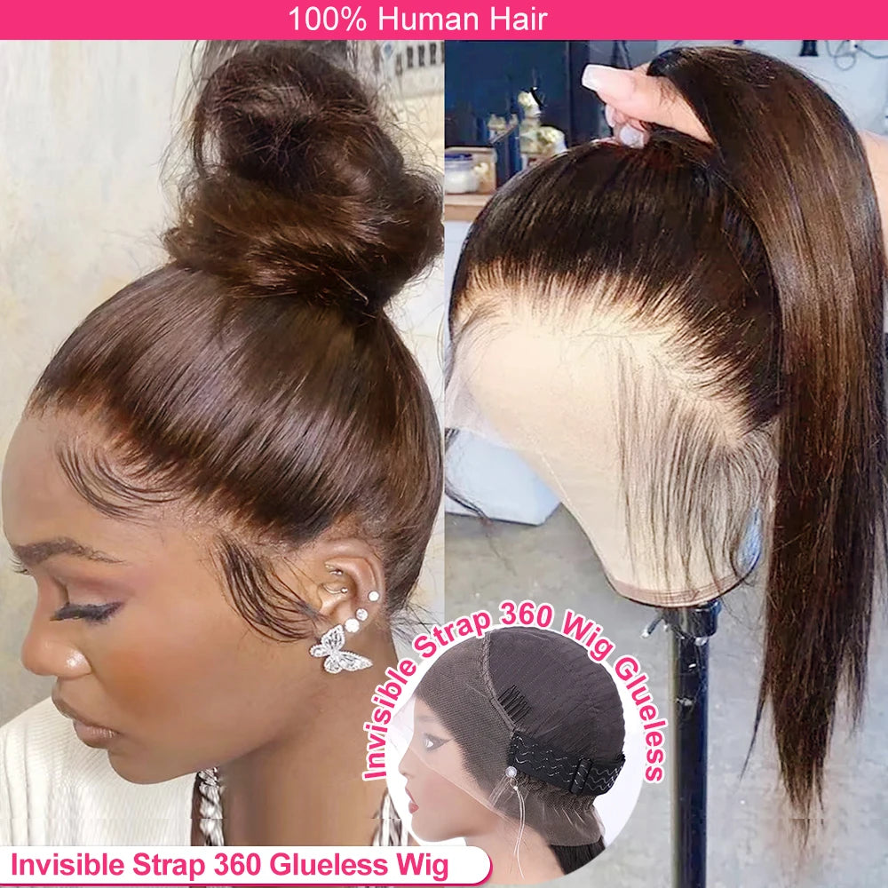 Hidden Invisible Strap 360 Full Hd Lace Glueless Wig Straight Chocolate Brown 30 Inch