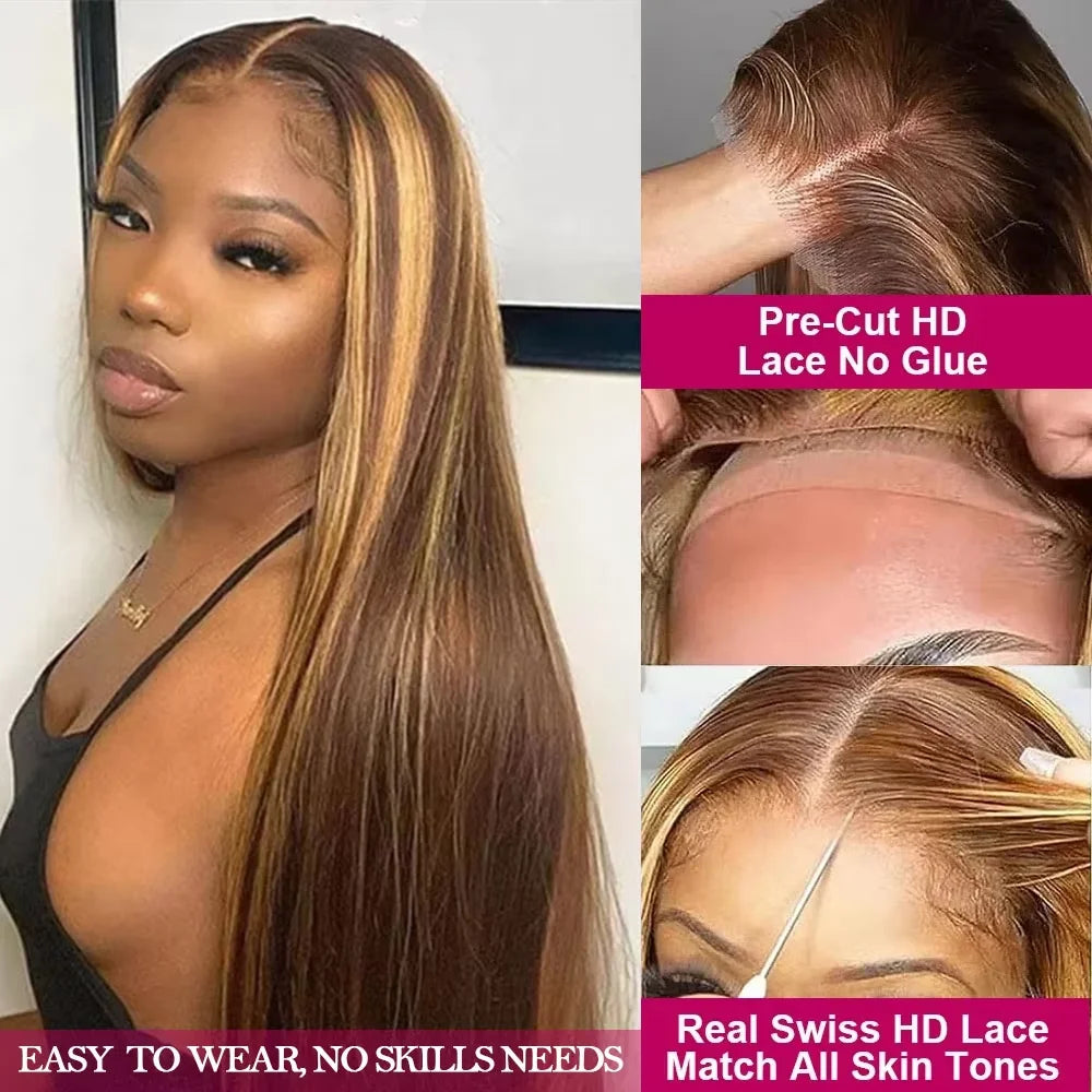 Pre Cut 7x5 Glueless Wig Human Hair 4/27Highlight 13x6 30Inch Honey Blonde