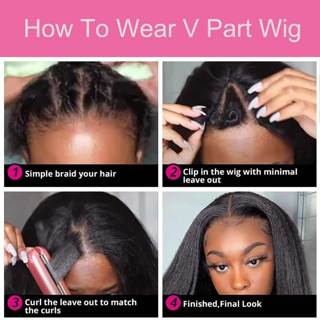 250 Density Straight V Part Wig Human Hair 30 34 Inch