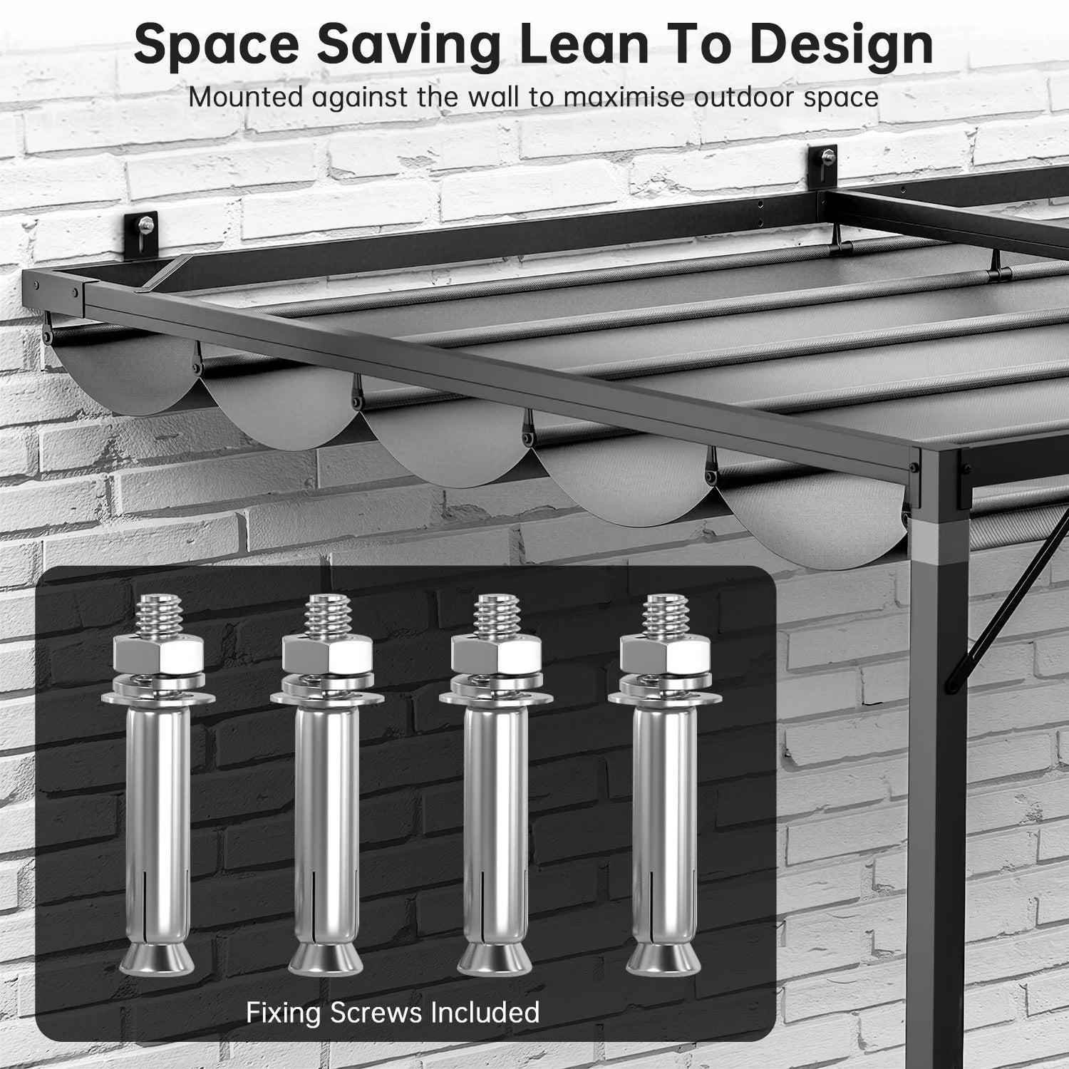 GartistGO 2*3m Lean To Pergola with Retractable Roof