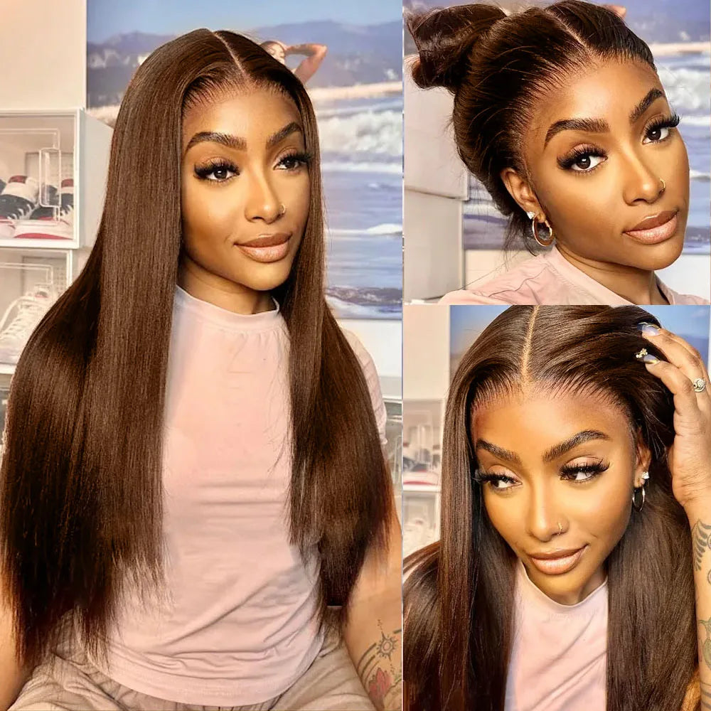 Hidden Invisible Strap 360 Full Hd Lace Glueless Wig Straight Chocolate Brown 30 Inch