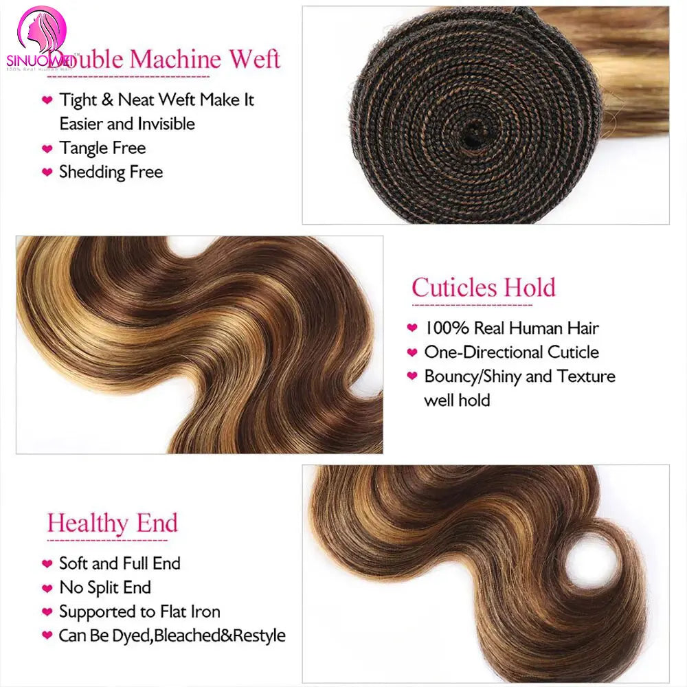 30 32 Inch Highlight Body Wave Human Hair Bundle P4/27