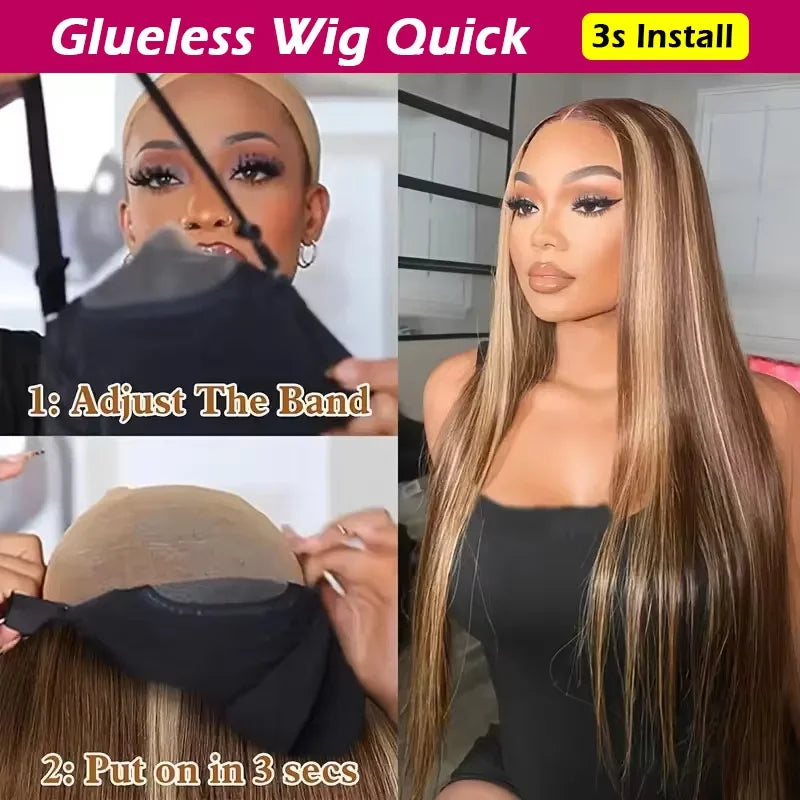 Pre Cut 7x5 Glueless Wig Human Hair 4/27Highlight 13x6 30Inch Honey Blonde