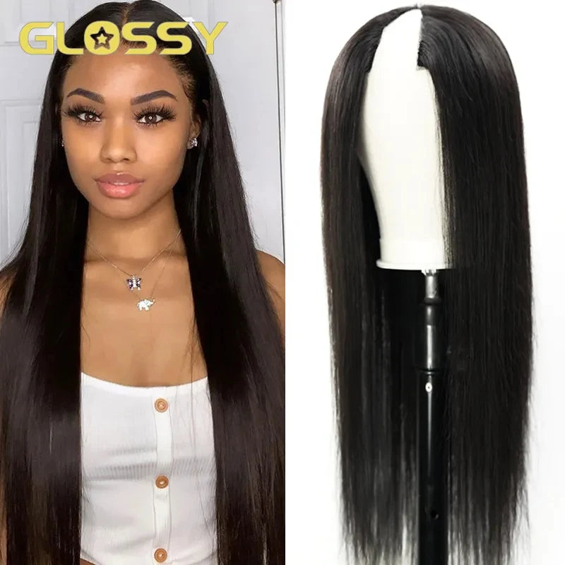250 Density Straight V Part Wig Human Hair 30 34 Inch