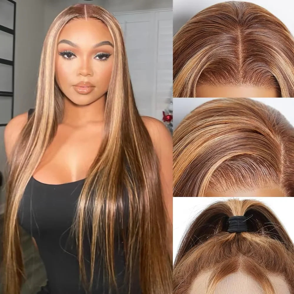Pre Cut 7x5 Glueless Wig Human Hair 4/27Highlight 13x6 30Inch Honey Blonde