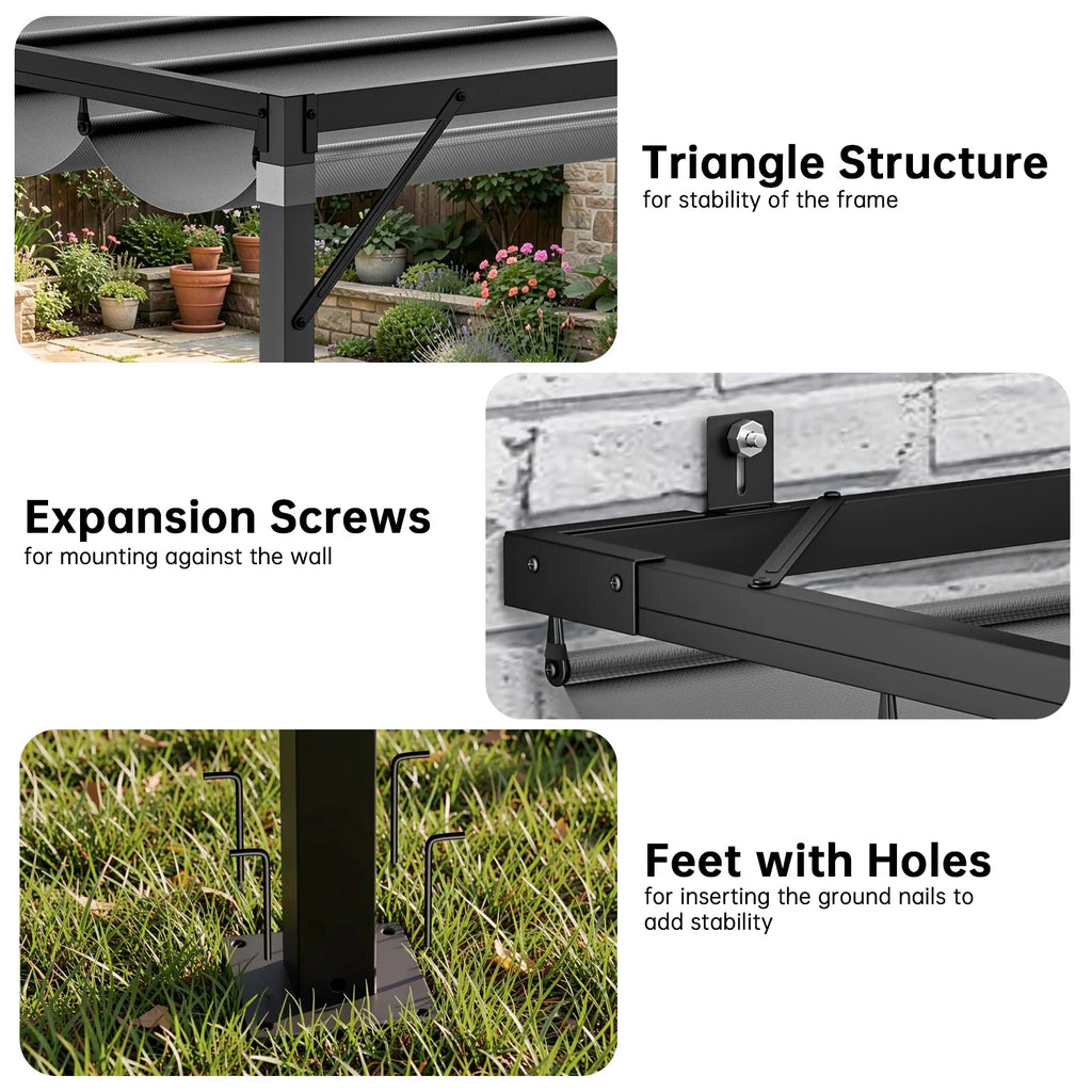 GartistGO 2*3m Lean To Pergola with Retractable Roof