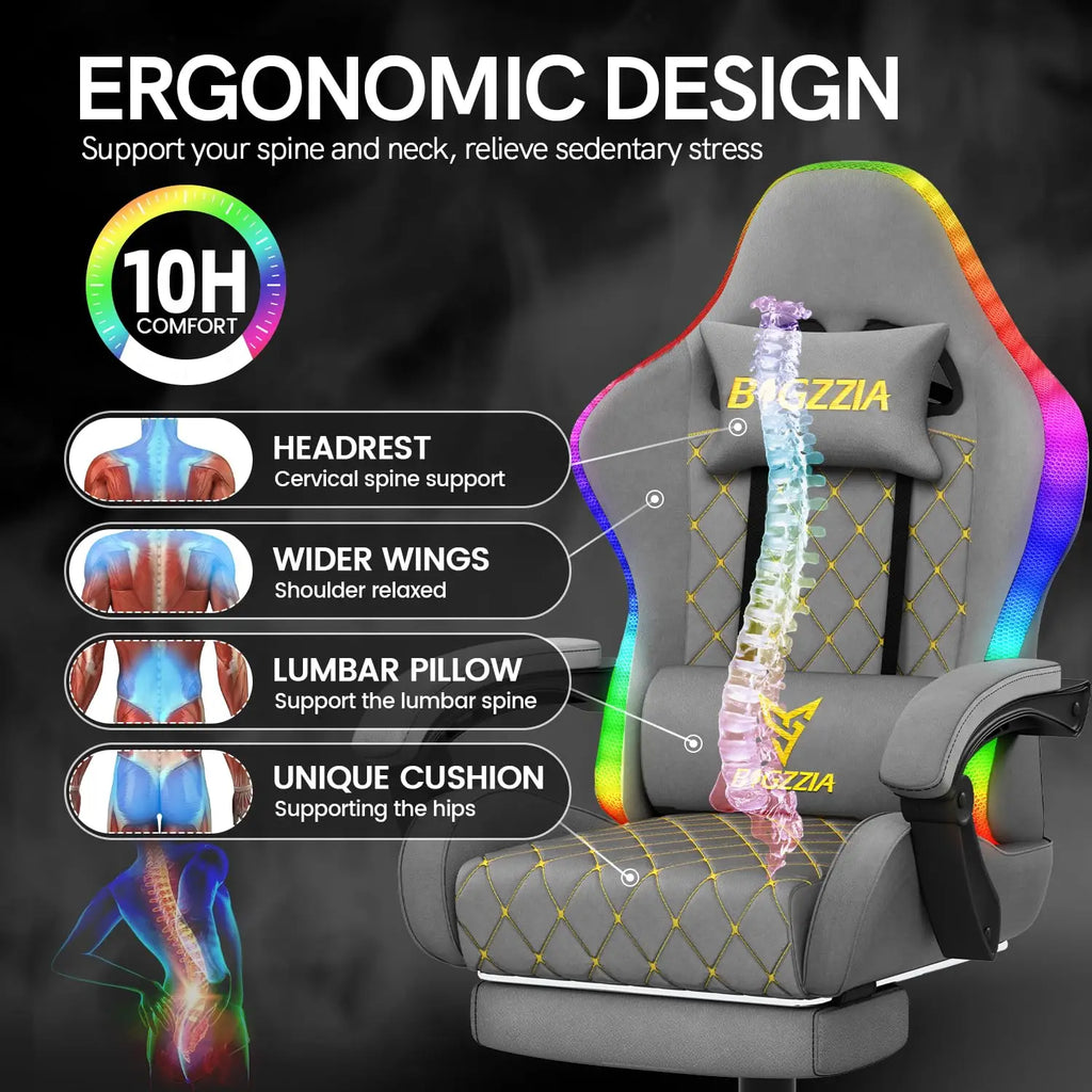 RGB Gaming Chair LED Lights and Ergonomic Reclining Chair