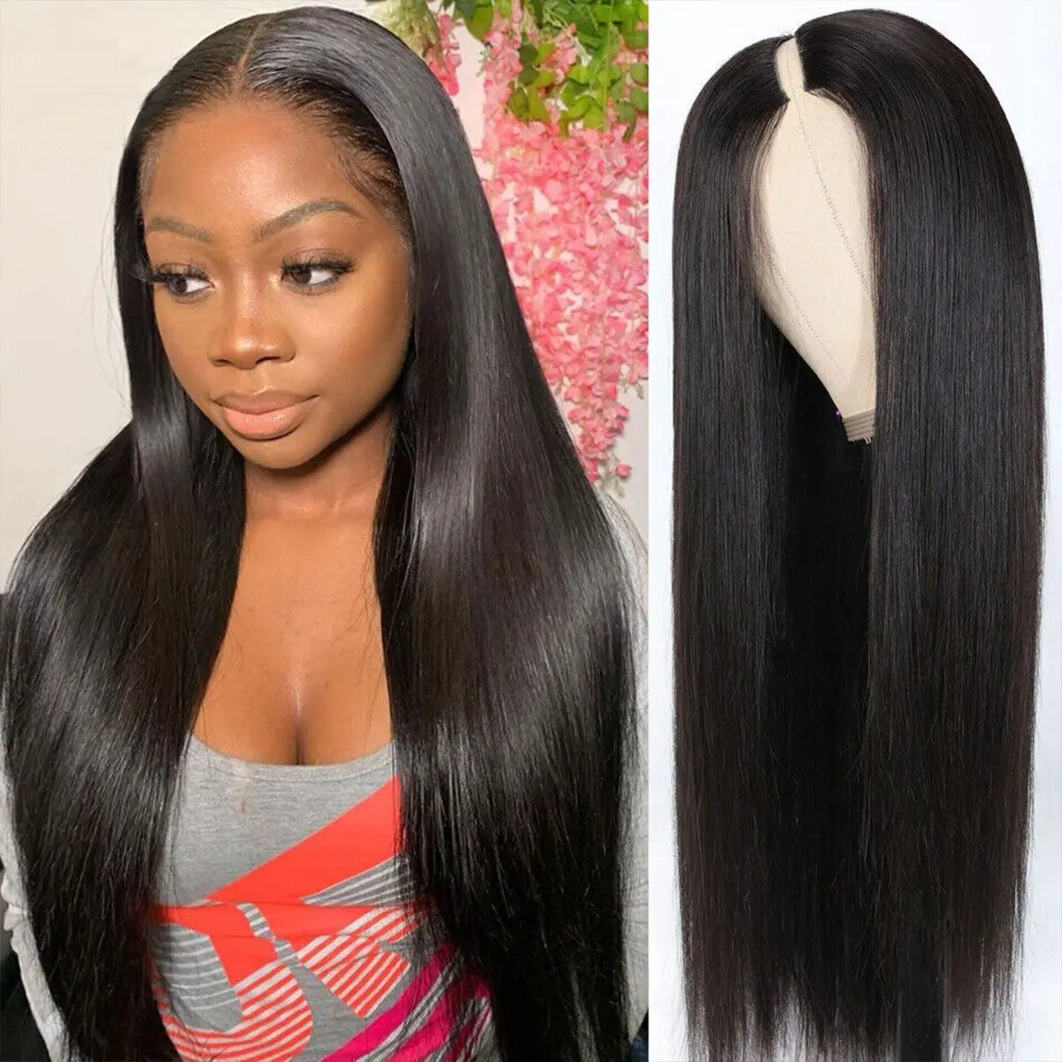 250 Density Straight V Part Wig Human Hair 30 34 Inch