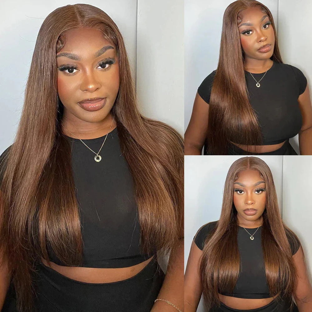 Hidden Invisible Strap 360 Full Hd Lace Glueless Wig Straight Chocolate Brown 30 Inch