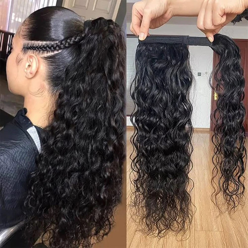 Deep Curly Human Hair Ponytail Extensions