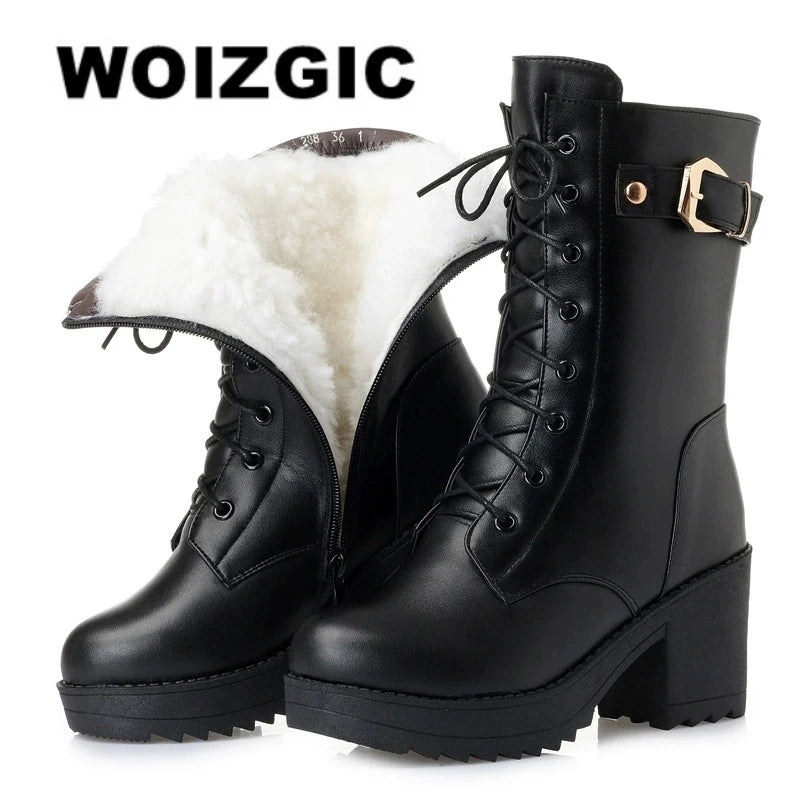Genuine Leather Ankle Boots Warm Fur