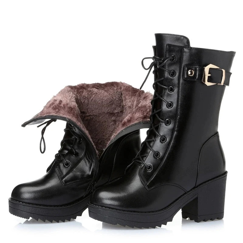 Genuine Leather Ankle Boots Warm Fur