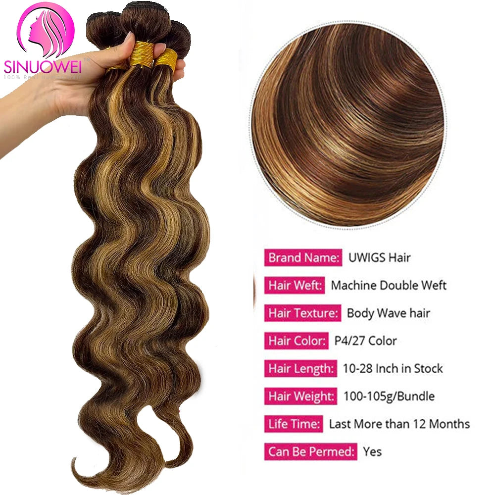30 32 Inch Highlight Body Wave Human Hair Bundle P4/27