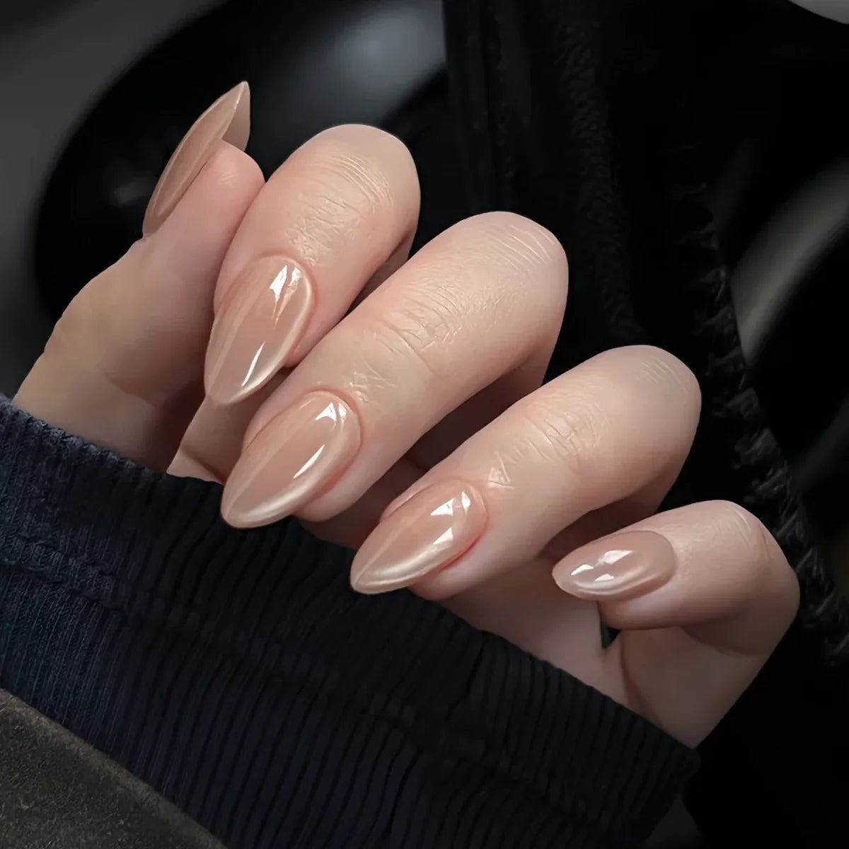 24pcs Pink Almond Press on Nails Flower Pattern