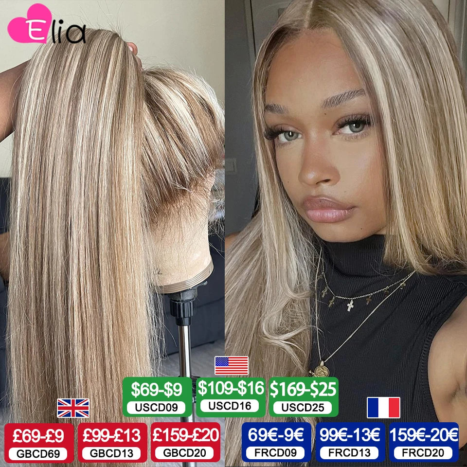 Brown Roots Highlight Transparent Lace Wig
