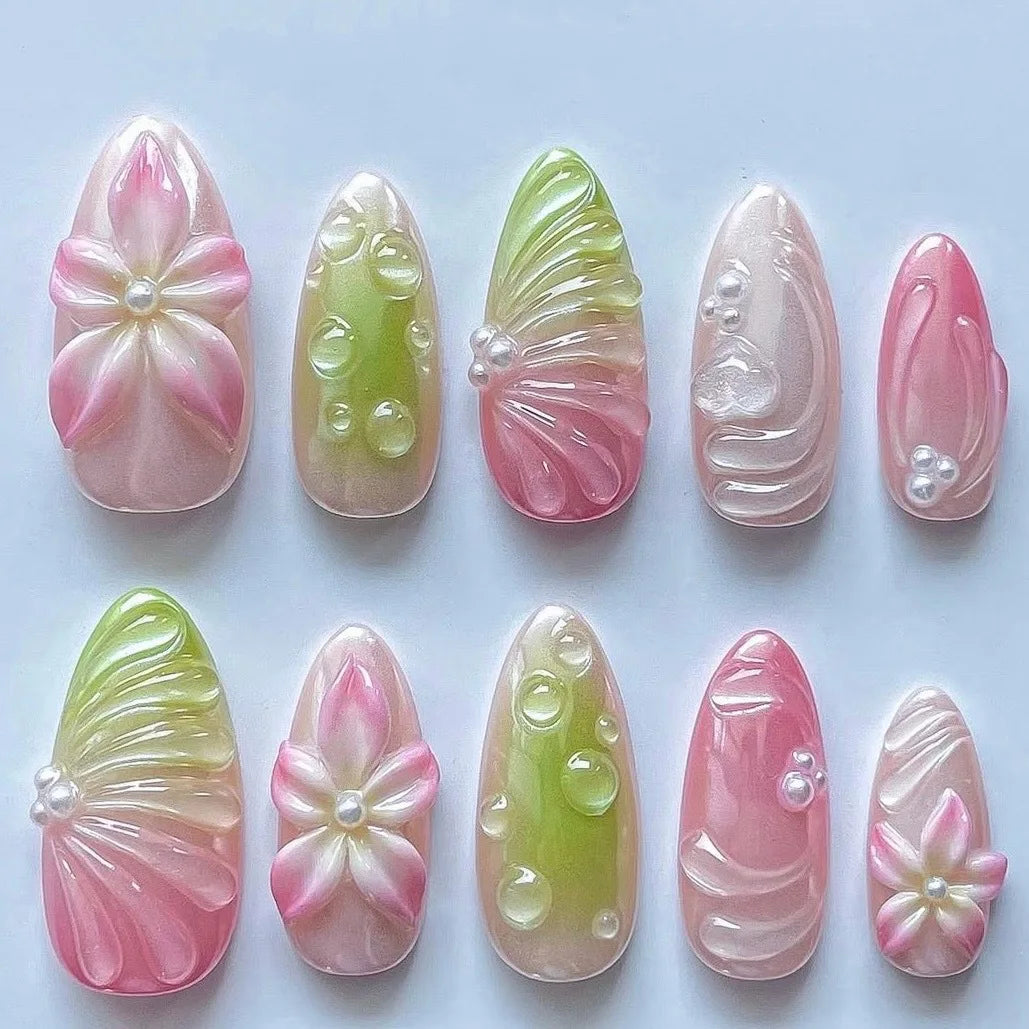 Press on Nails Strawberry Bow Design Nails
