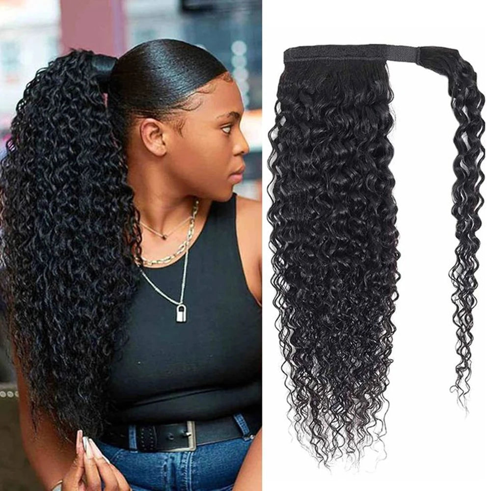 Deep Curly Human Hair Ponytail Extensions