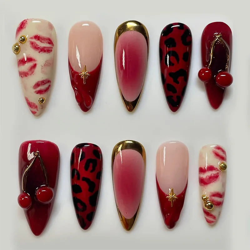 Press on Nails Strawberry Bow Design Nails