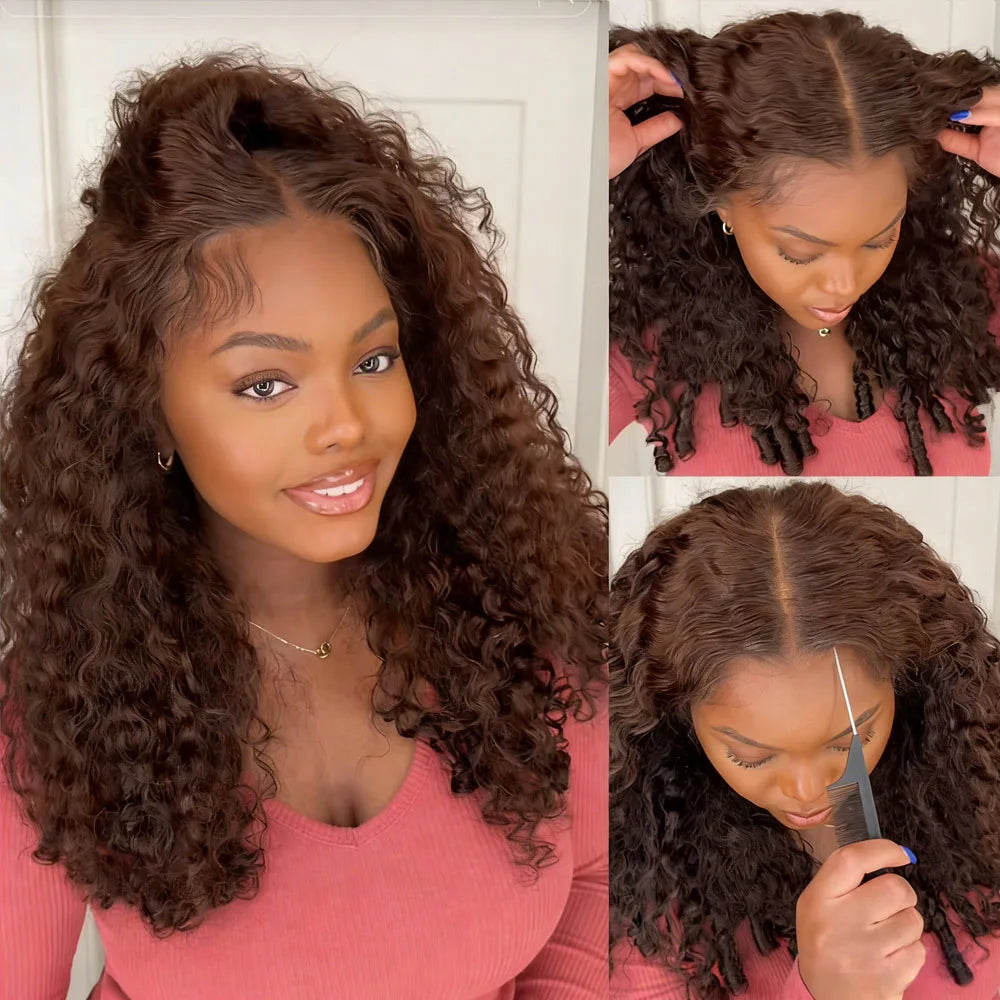 Chocolate Brown Burmese Curly 13x6 Lace Wig Invisible Strap