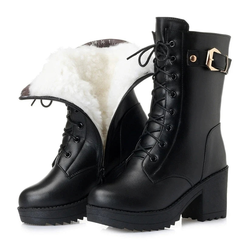 Genuine Leather Ankle Boots Warm Fur