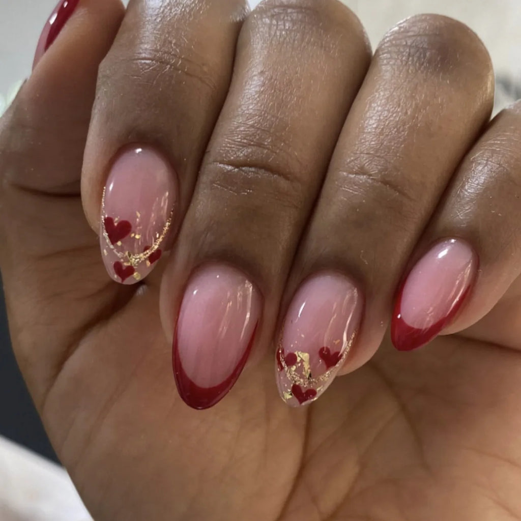 24pcs Pink Almond Press on Nails Flower Pattern