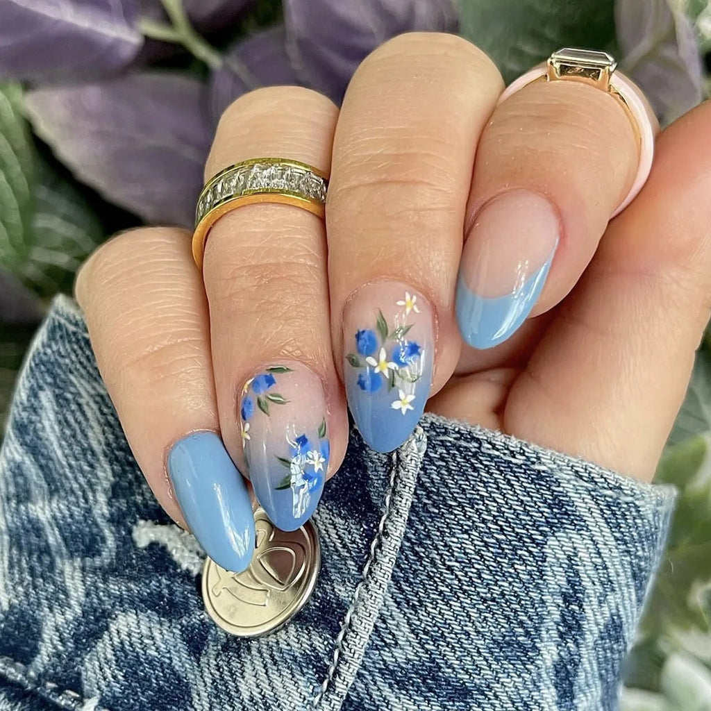 24pcs Pink Almond Press on Nails Flower Pattern