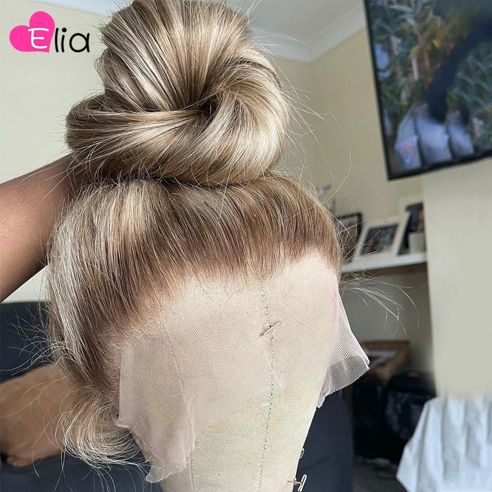 Brown Roots Highlight Transparent Lace Wig
