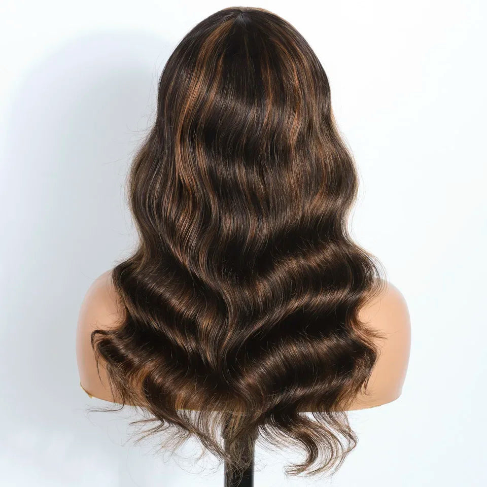 180D Highlight Body Wave Human Hair Wig With Bangs