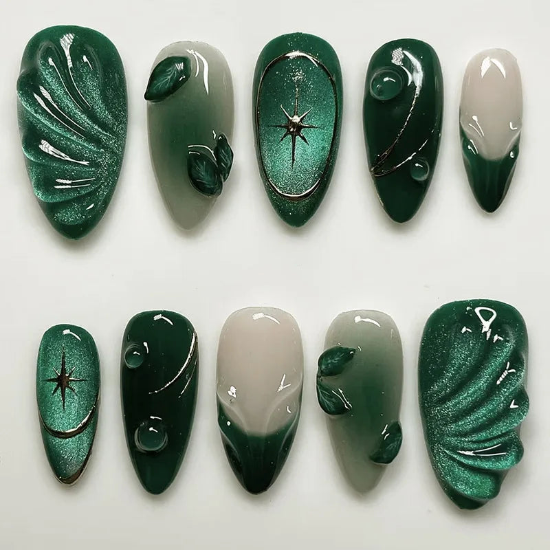 24pcs Pink Almond Press on Nails Flower Pattern