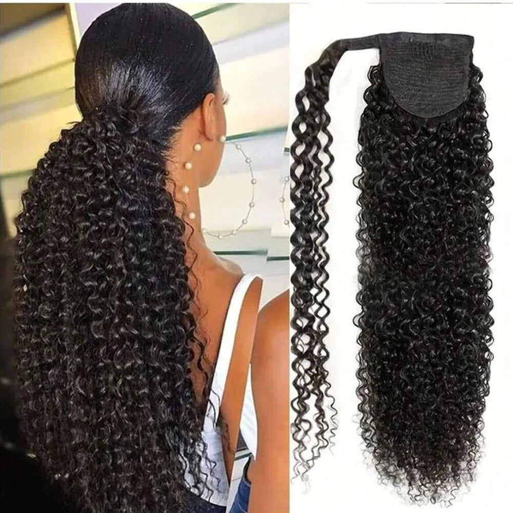 Deep Curly Human Hair Ponytail Extensions