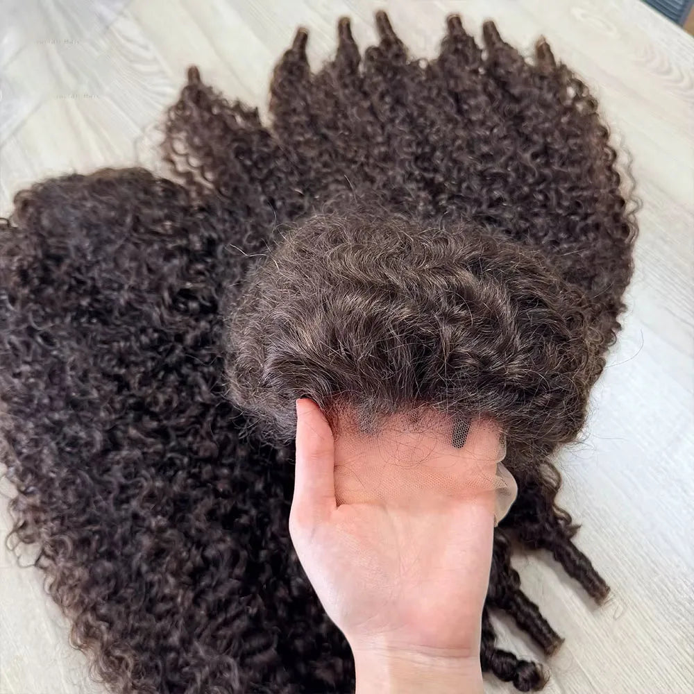 Chocolate Brown Burmese Curly 13x6 Lace Wig Invisible Strap