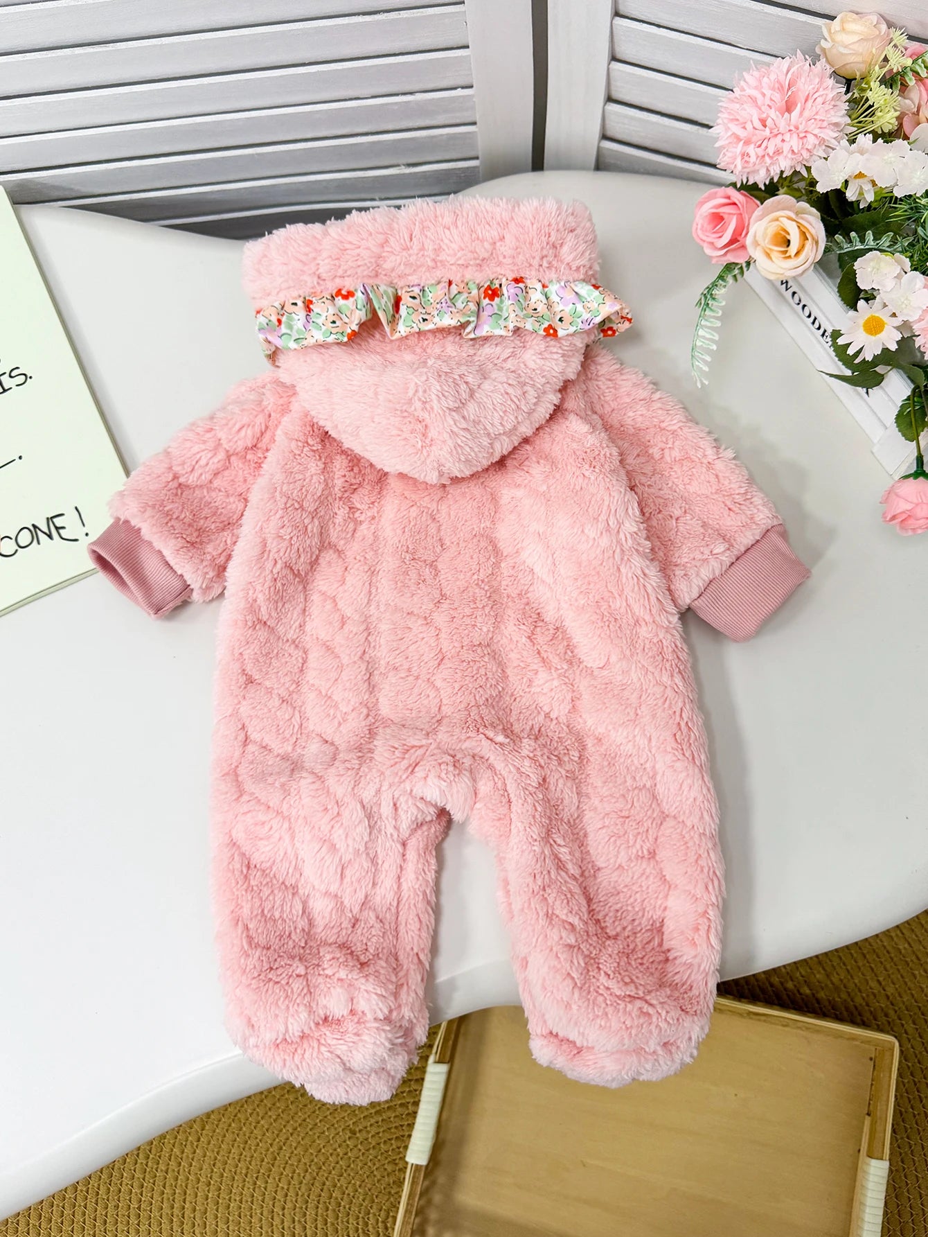 Pink Fluffy Baby Romper Winter Outfit