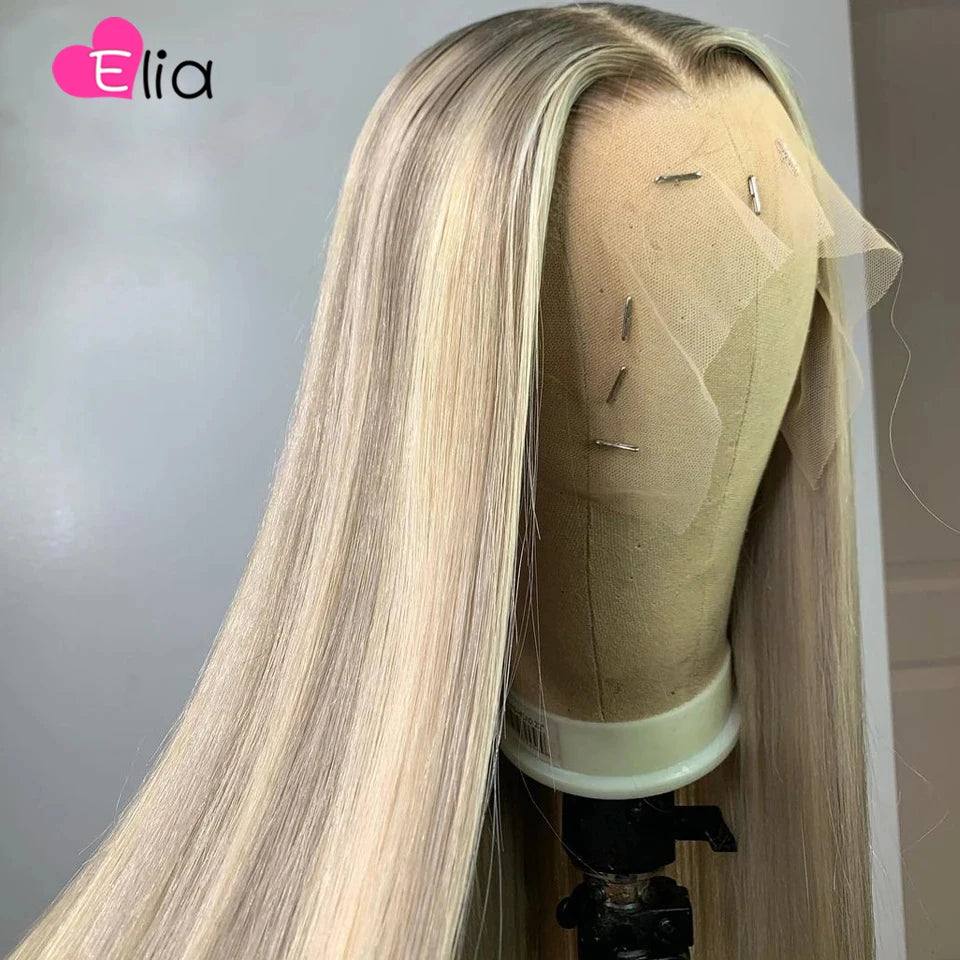 Brown Roots Highlight Transparent Lace Wig