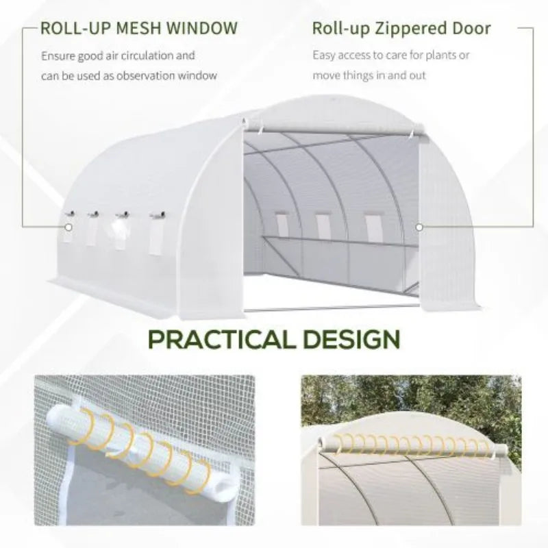 Outsunny Polytunnel Greenhouse, Door and 8 Windows