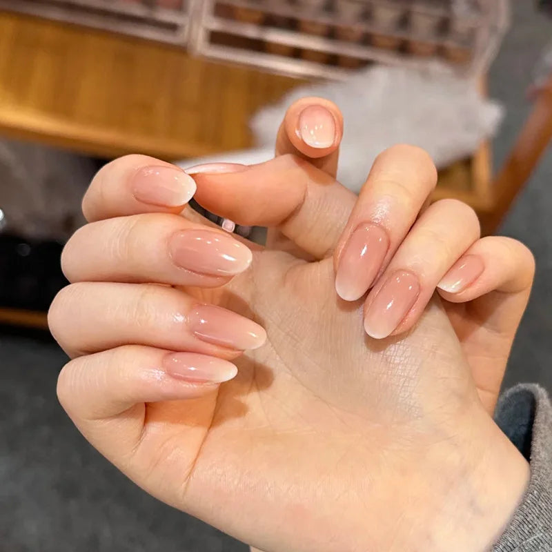 24pcs Pink Almond Press on Nails Flower Pattern