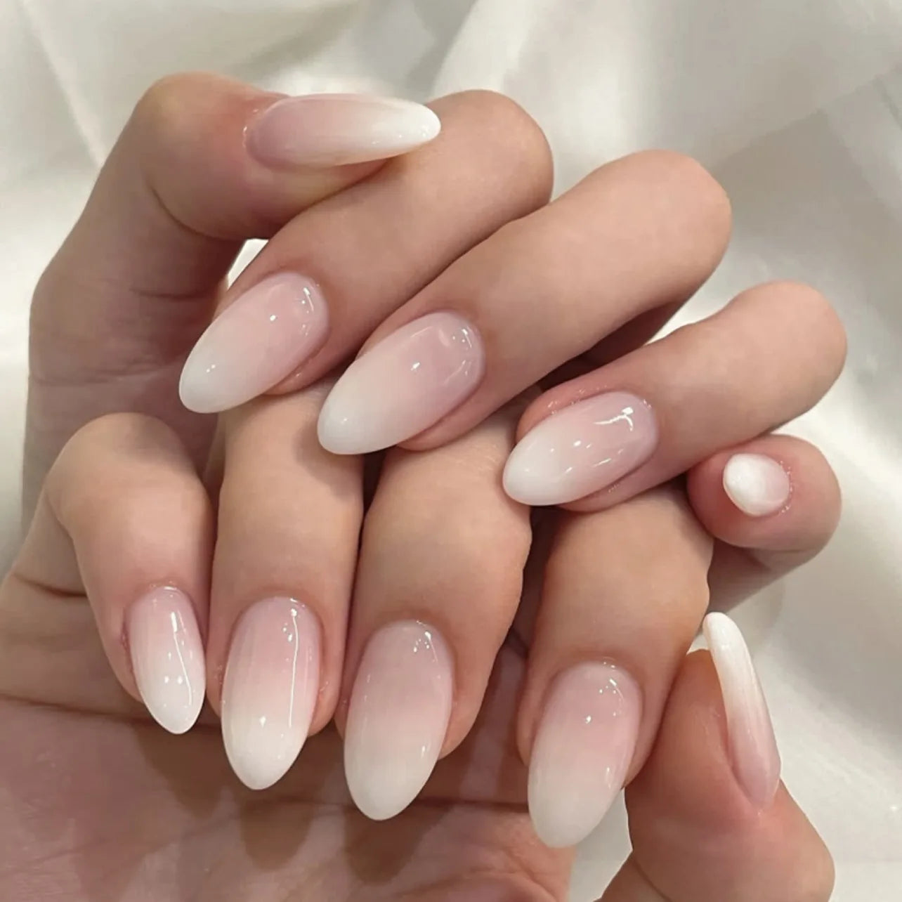 24pcs Pink Almond Press on Nails Flower Pattern