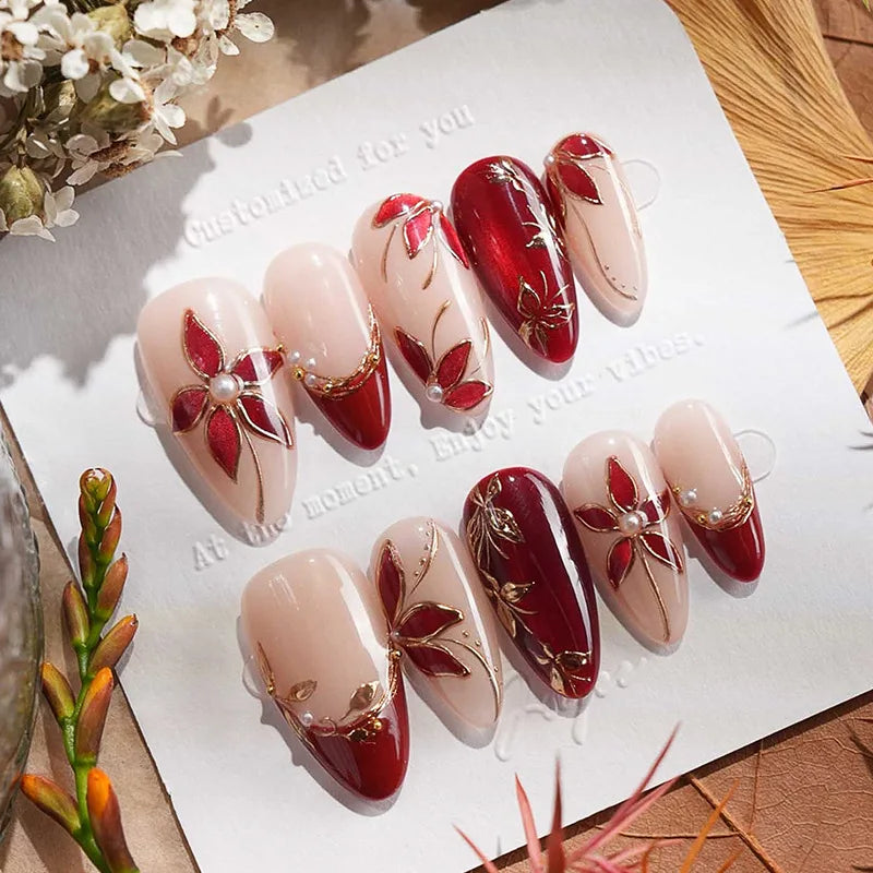 Press on Nails Strawberry Bow Design Nails