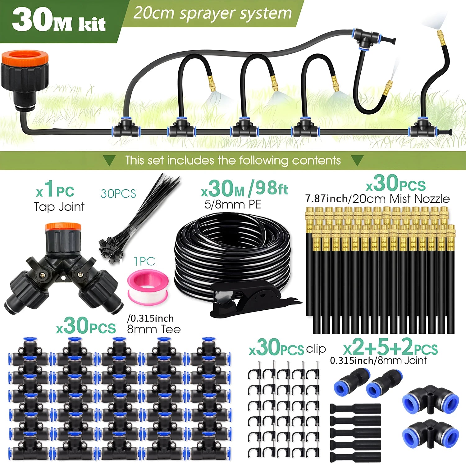 30M-5M Bending Universal Sprayer Kit 8mm Hose System Irrigation