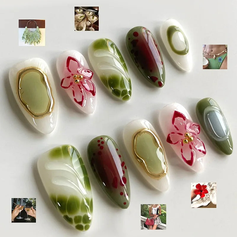 Press on Nails Strawberry Bow Design Nails