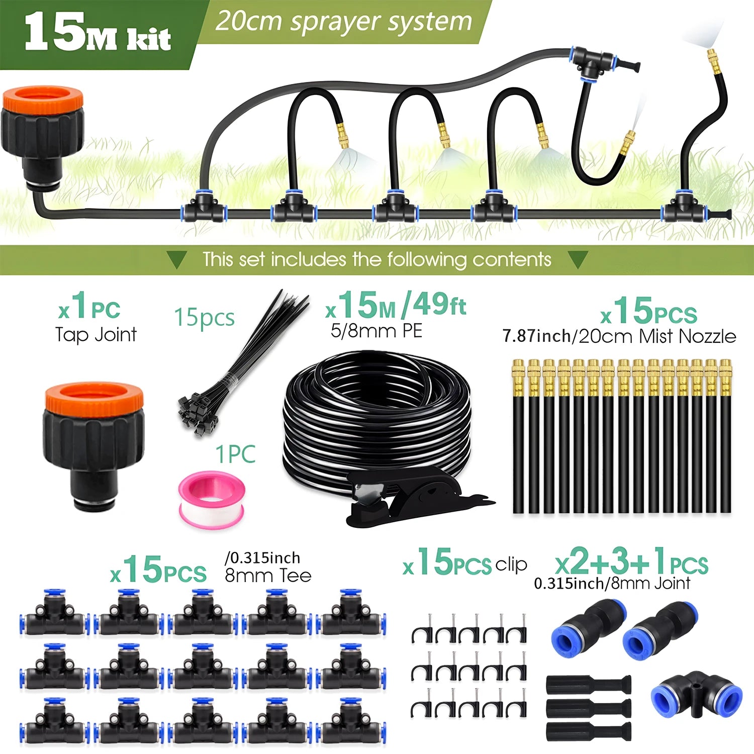 30M-5M Bending Universal Sprayer Kit 8mm Hose System Irrigation