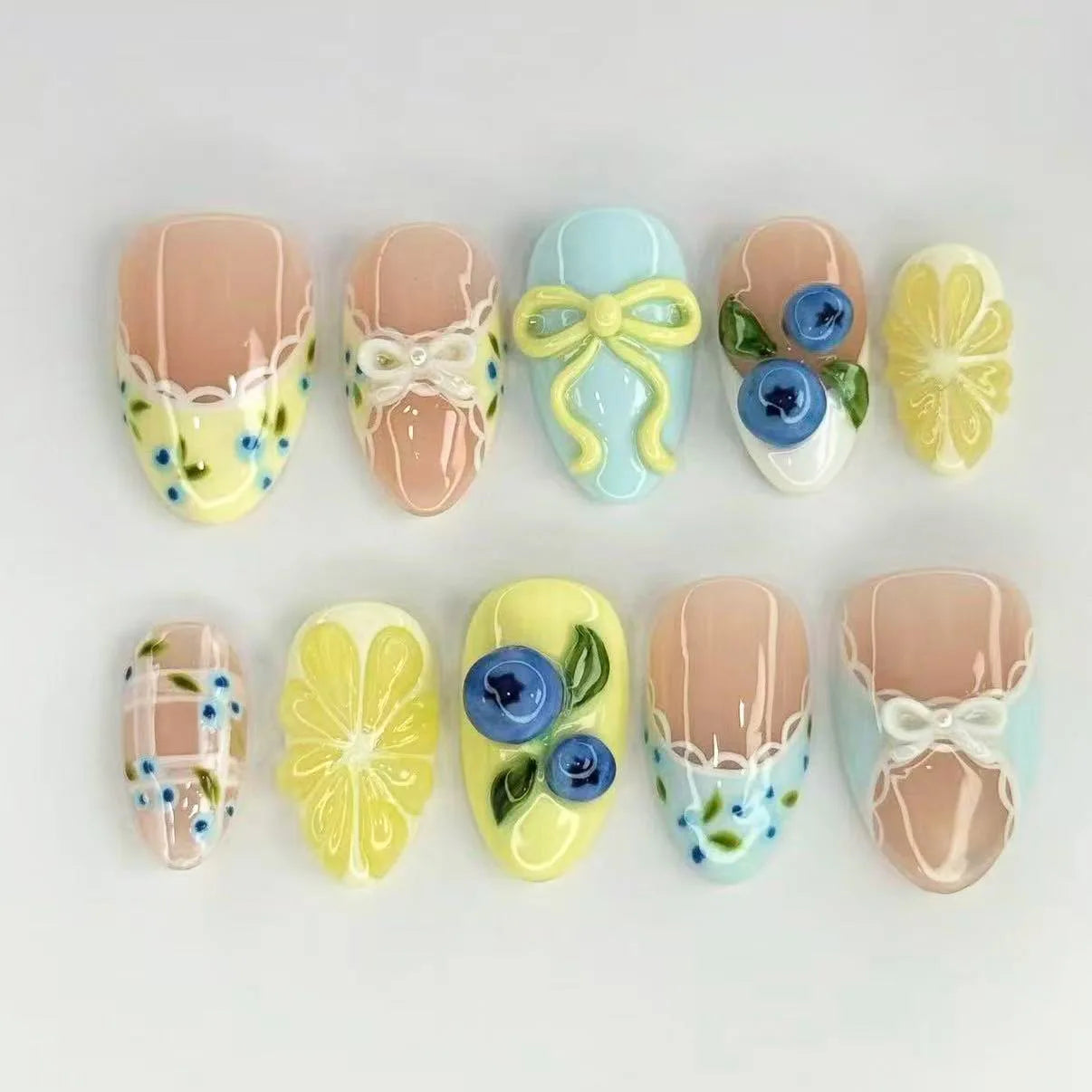 Press on Nails Strawberry Bow Design Nails