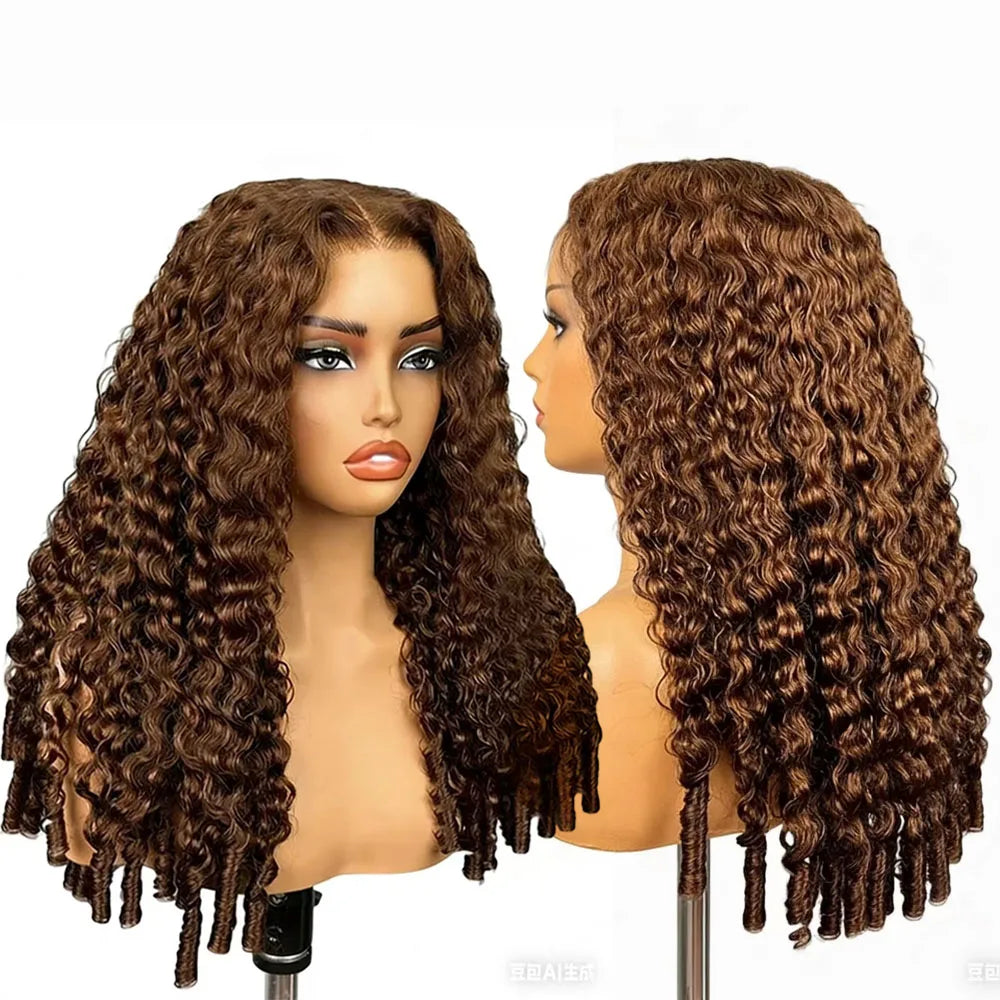 Chocolate Brown Burmese Curly 13x6 Lace Wig Invisible Strap