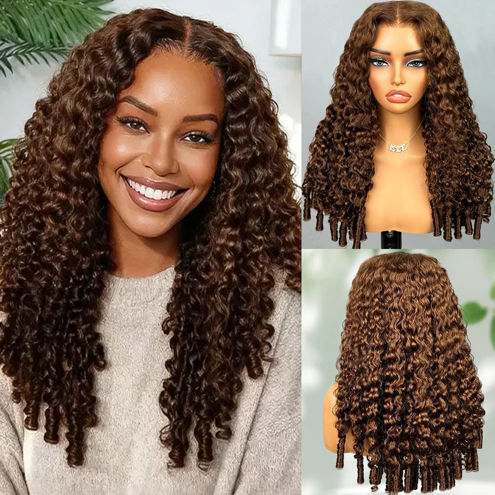 Chocolate Brown Burmese Curly 13x6 Lace Wig Invisible Strap