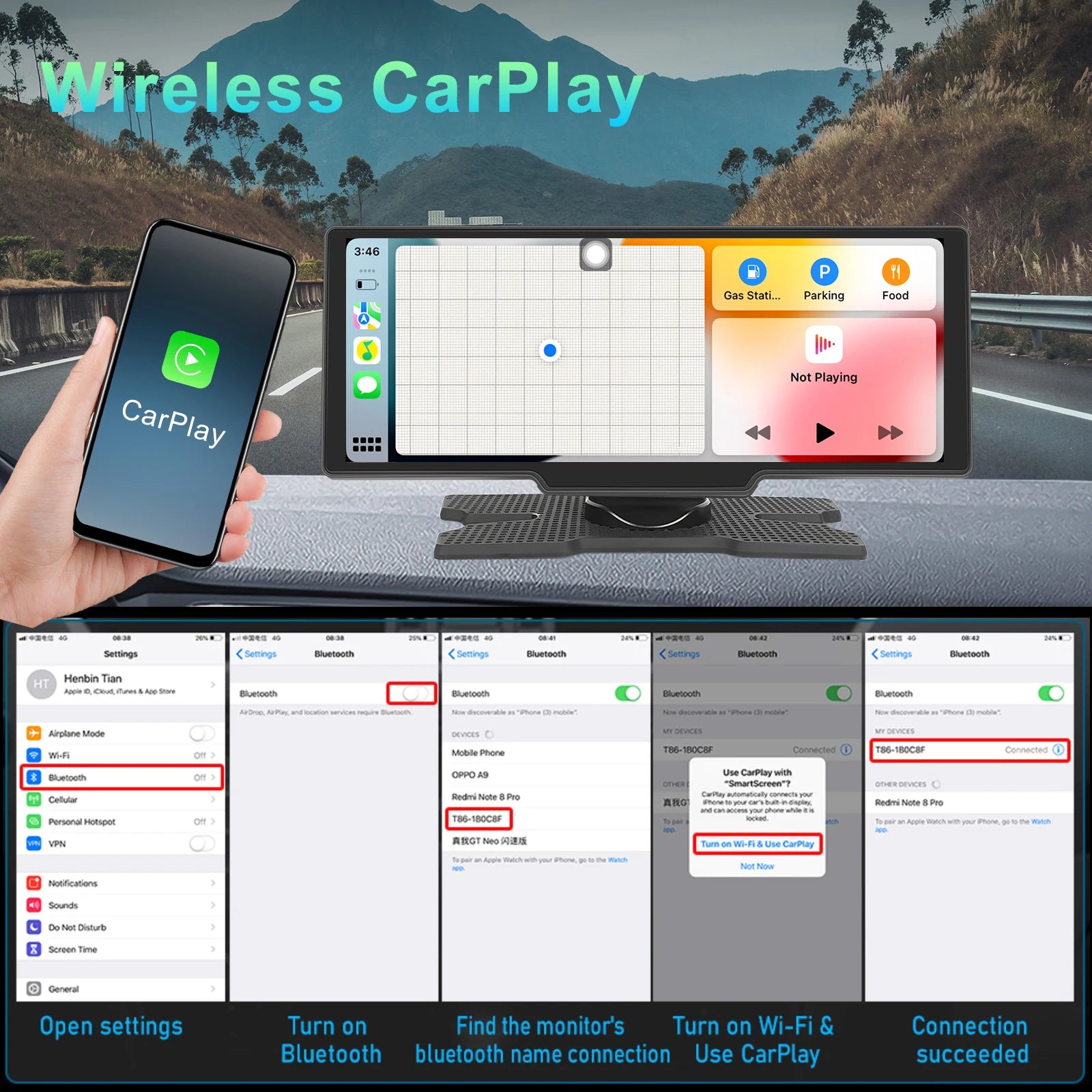Dash Cam 4K Rearview Wireless GPS with Voice Control