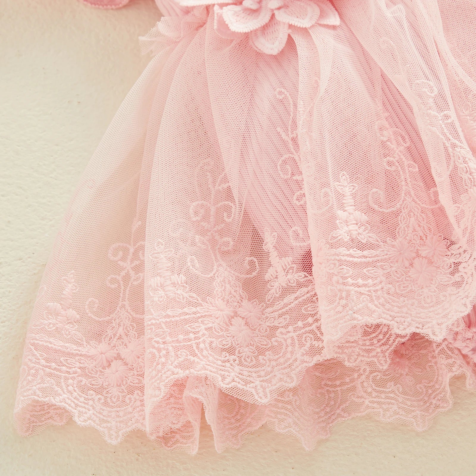 3D Flower Romper Princess Mesh Ruffle Dress & Headband