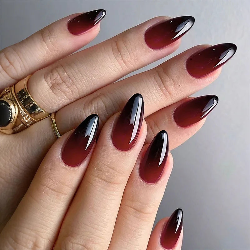 24pcs Pink Almond Press on Nails Flower Pattern