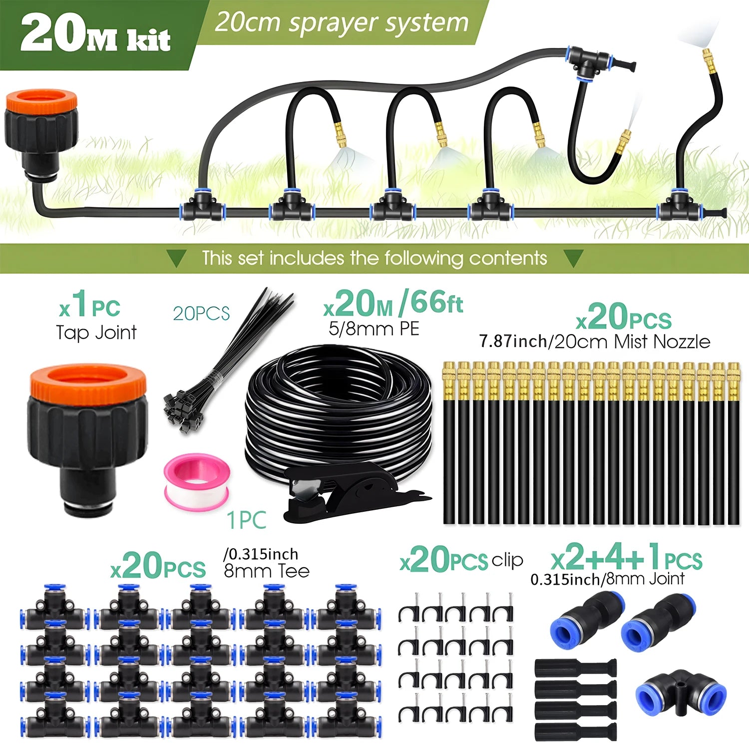 30M-5M Bending Universal Sprayer Kit 8mm Hose System Irrigation