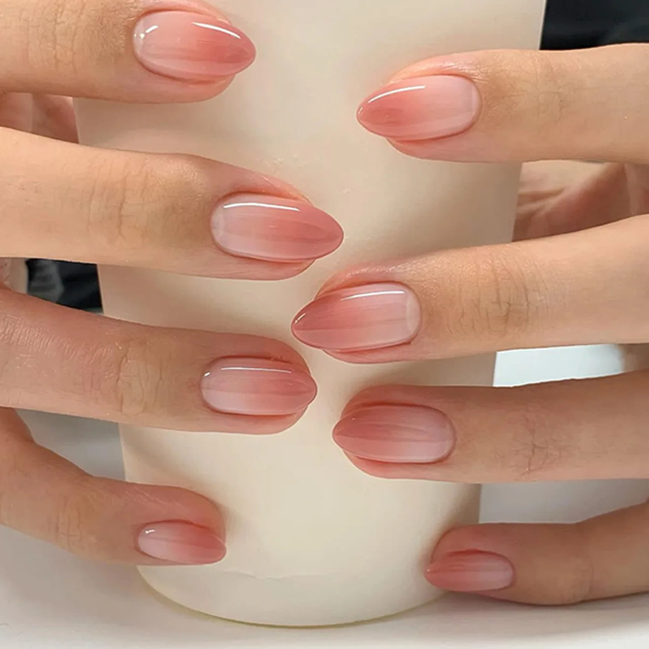 24pcs Pink Almond Press on Nails Flower Pattern