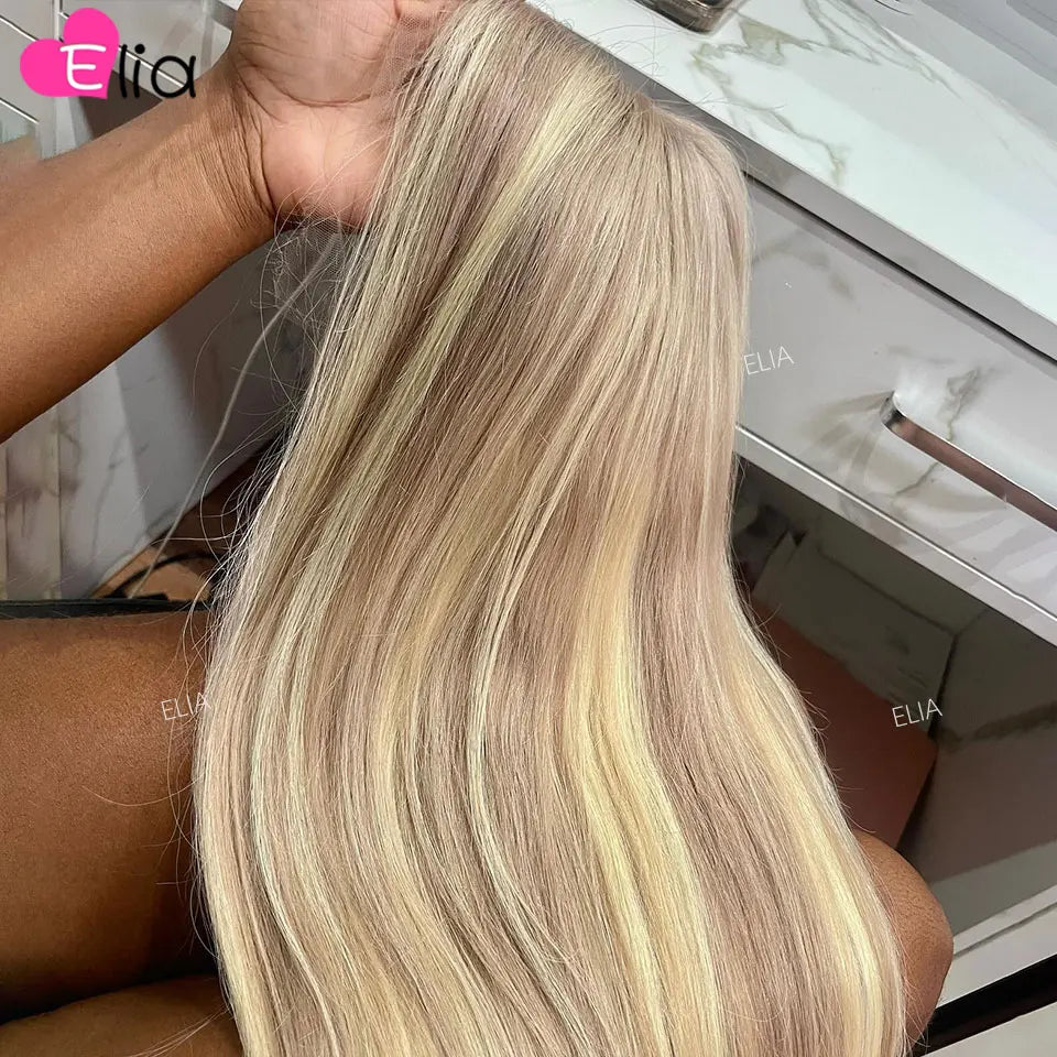 Brown Roots Highlight Transparent Lace Wig